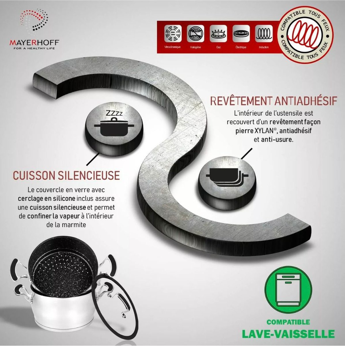 Royal Swiss® Couscoussier en Inox 6L ou 12L – Ø24/28 cm – Revêtement Antiadhésif Effet Pierre – Panier Vapeur & Couvercle en Verre – Image 5