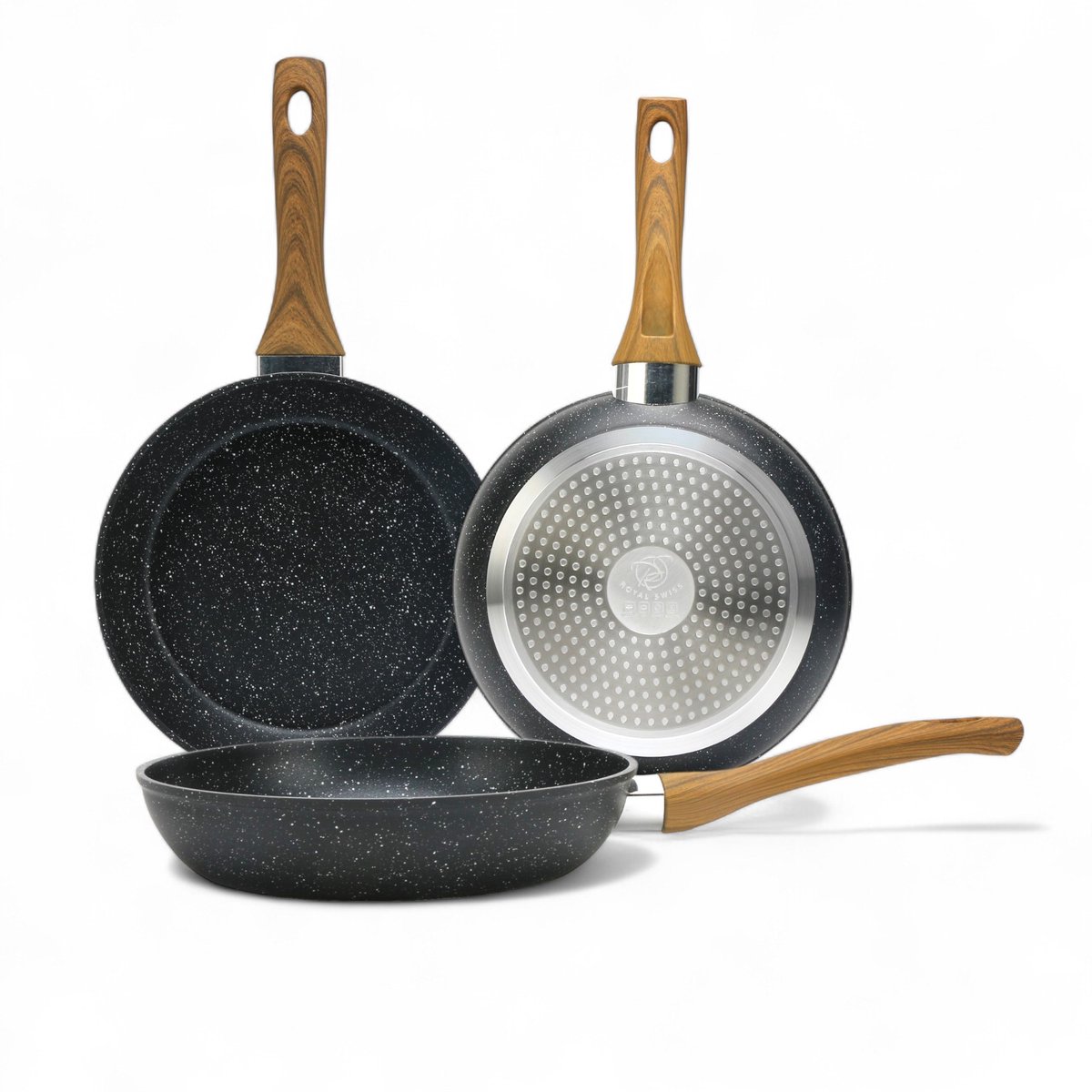 Royal Swiss® – Set de 3 poêles Ø20, 24 & 28 cm – Tous feux dont induction – Sans PFAS – Beige & Noir – Image 18