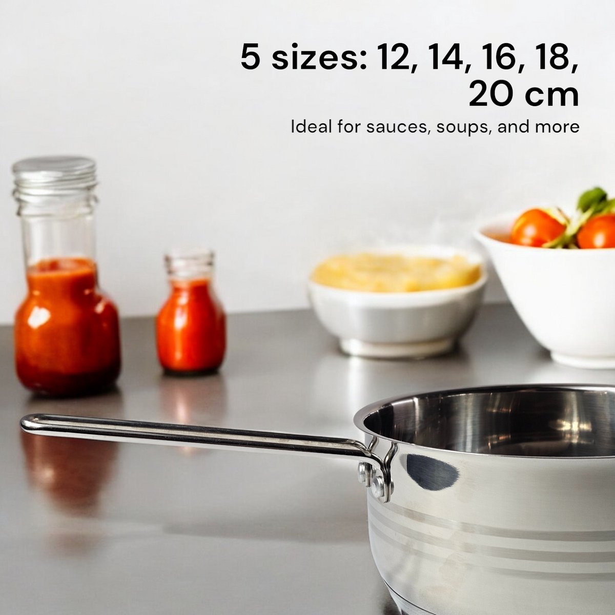 Royal Swiss® Set de 5 Casseroles Empilables en Inox – Ø 12/14/16/18/20 cm – Induction & Tous Feux – Image 3