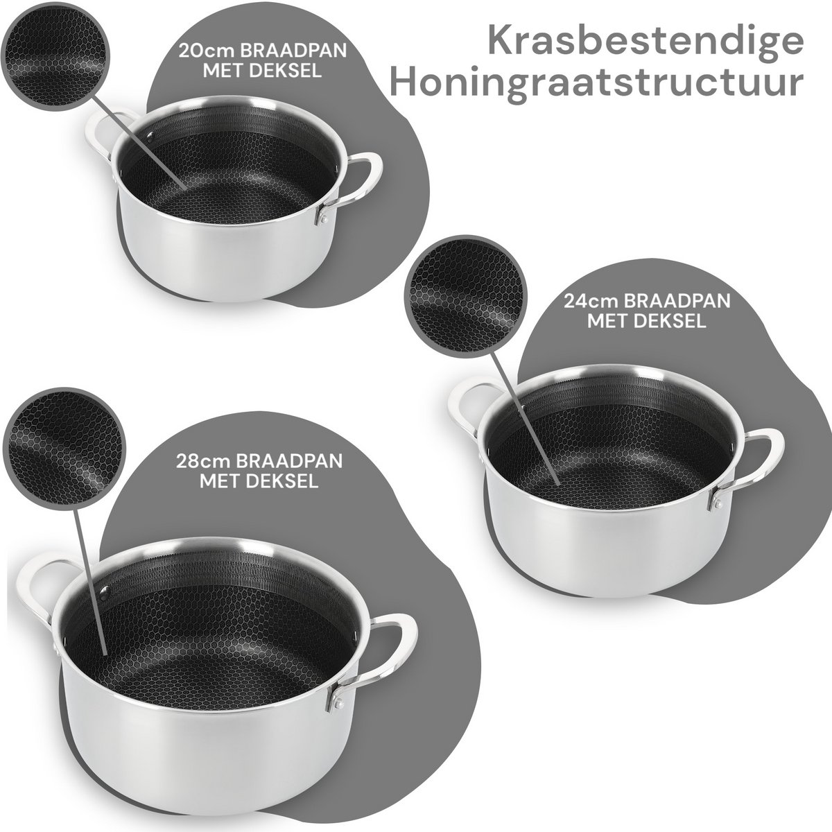 Royal Swiss® Batterie de Cuisine 10 Pièces – Set de Casseroles et Poêles à Induction – Inox Nid d’Abeille – Antiadhésif – Poignées Froides – Image 6