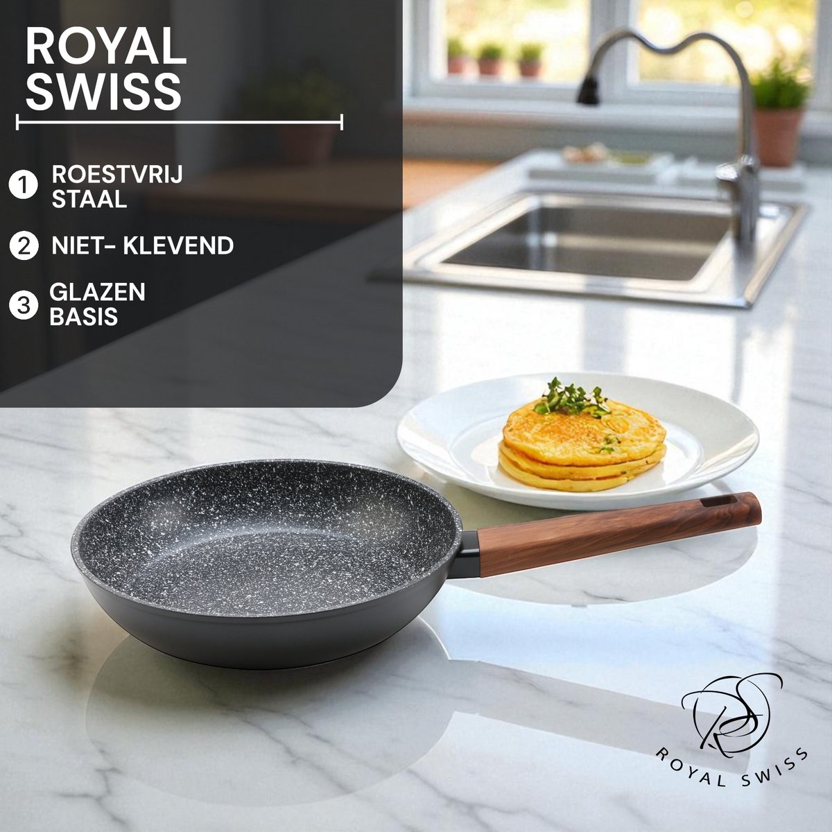 Royal Swiss® – Set de 3 poêles Ø20, 24 & 28 cm – Tous feux dont induction – Sans PFAS – Beige & Noir – Image 16