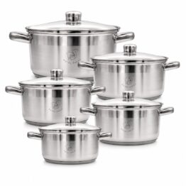Royal Swiss® Batterie de Cuisine 10 Pièces – 5 Casseroles en Inox avec Couvercles – Compatible Induction – Tous Feux