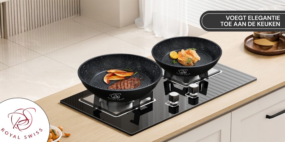 Royal Swiss® – Set de 3 poêles à poignée amovible Ø20, 24 & 28 cm – Antiadhésif – Sans PFOA – Induction – Noir & Beige – Image 3