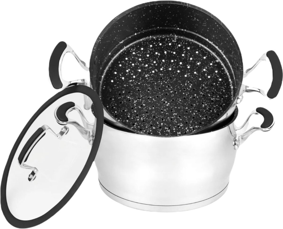Royal Swiss® Couscoussier en Inox 6L ou 12L – Ø24/28 cm – Revêtement Antiadhésif Effet Pierre – Panier Vapeur & Couvercle en Verre – Image 8