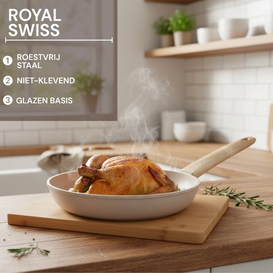 Royal Swiss® – Set de 3 poêles Ø20, 24 & 28 cm – Tous feux dont induction – Sans PFAS – Beige & Noir – Image 6