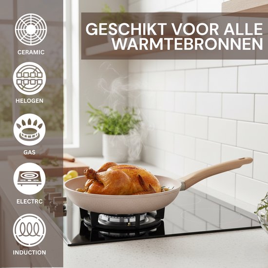 Royal Swiss® – Set de 3 poêles Ø20, 24 & 28 cm – Tous feux dont induction – Sans PFAS – Beige & Noir – Image 7
