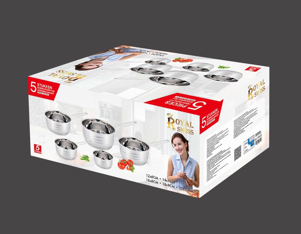 Royal Swiss® Set de 5 Casseroles Empilables en Inox – Ø 12/14/16/18/20 cm – Induction & Tous Feux – Image 8