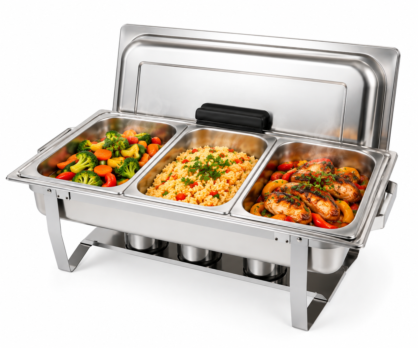Royal Swiss® Buffet Chauffant 9L en Acier Inoxydable – Chafing Dish – 1 Bac 9L ou 3 Bacs 3L – Maintien au Chaud – Buffet & Traiteur – Image 5