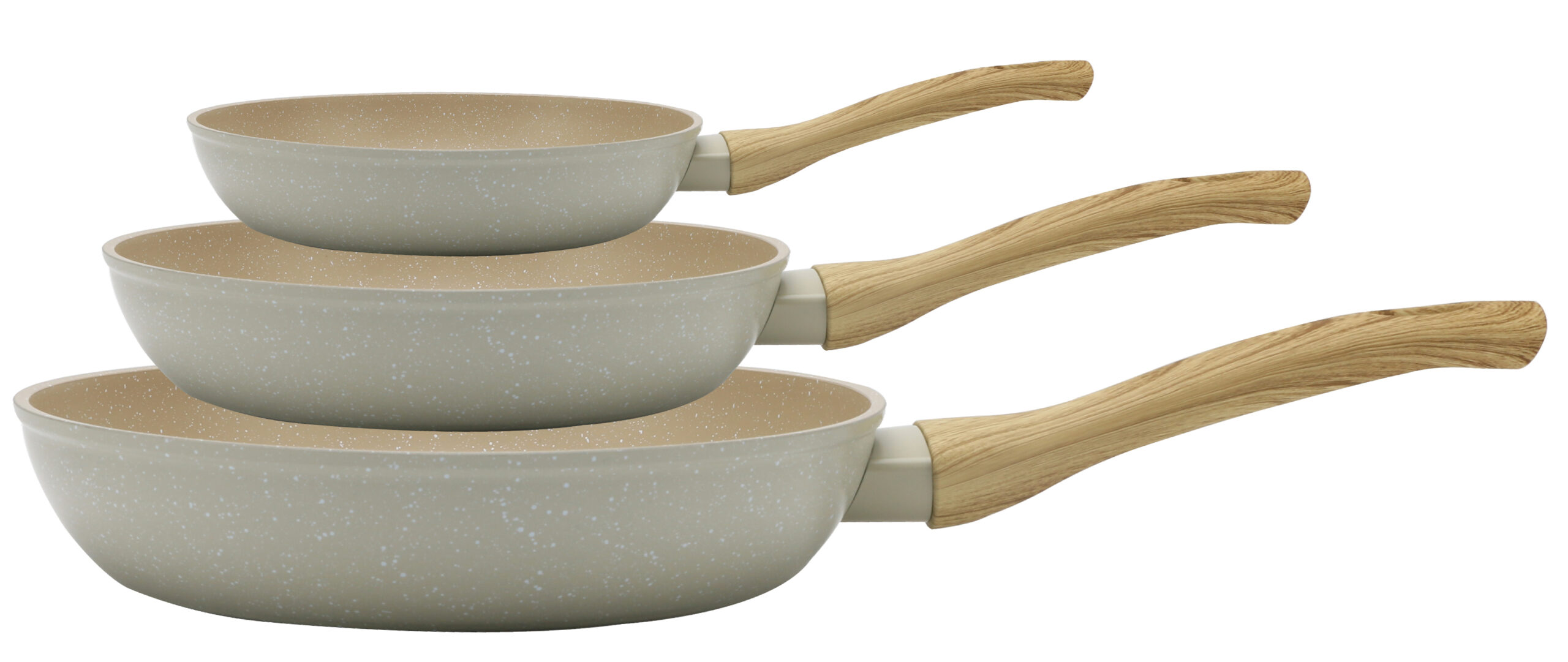 Royal Swiss® – Set de 3 poêles Ø20, 24 & 28 cm – Tous feux dont induction – Sans PFAS – Beige & Noir – Image 4