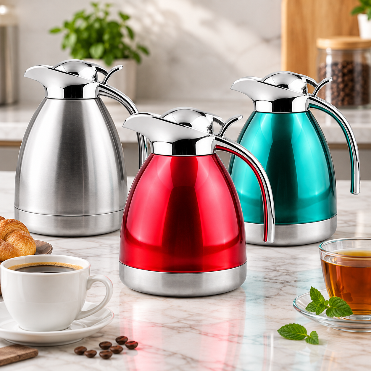 Royal Swiss® Carafe Isotherme Thermos en Inox – 1L, 1,5L ou 2L – Double Paroi – Chaud & Froid – Gris, Rouge ou Vert – Image 5