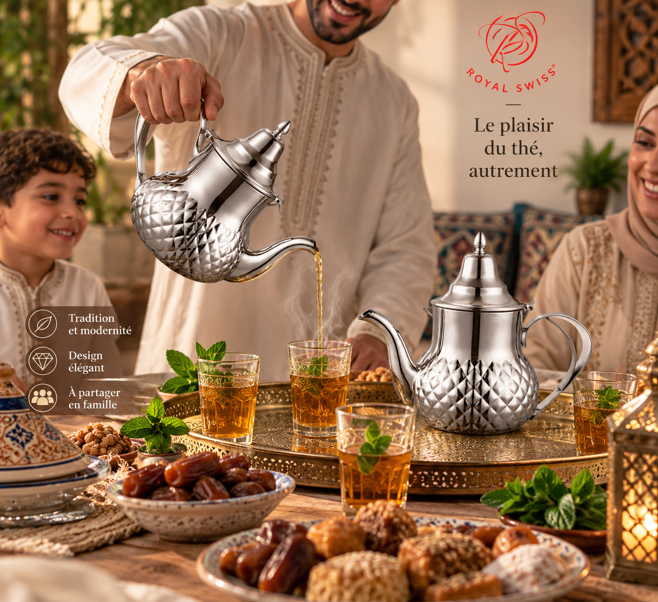 Royal Swiss® Set de 2 Théières en Inox – 1,2L + 2L – Motif Diamant 3D – Tous Feux dont Induction – Image 4