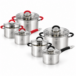 Royal Swiss® Set de 3 Casseroles en Inox – 6 Pièces – Couvercles avec Passoire Intégrée – Induction & Tous Feux – Sans PFAS