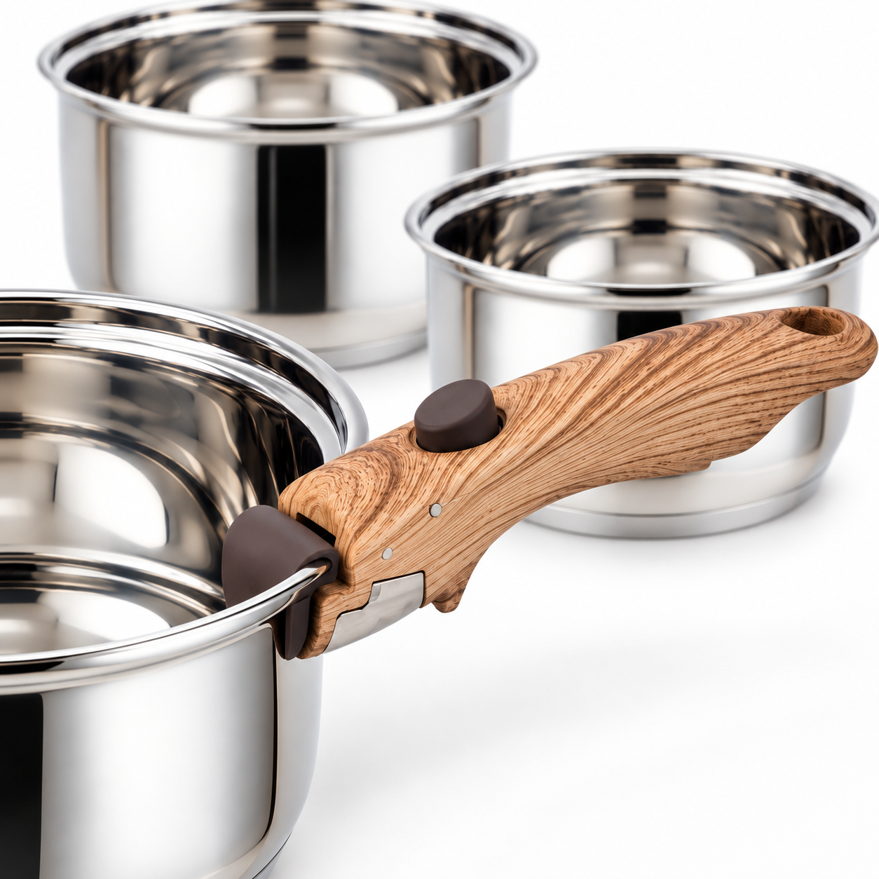 Royal Swiss® Set de 3 Casseroles Inox – Poignée Amovible, Empilables – Ø16/18/20 cm – Induction & Lave-vaisselle – Image 6