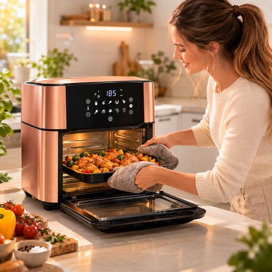 Airfryer Oven 16L Royal Swiss cuivre - utilisation en cuisine