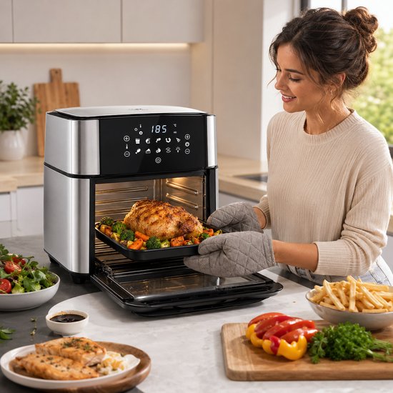 Airfryer Oven 16L Royal Swiss argent inox - utilisation en cuisine