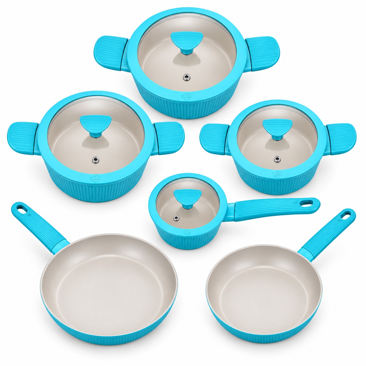 Batterie de cuisine bleue Royal Swiss vue du dessus
