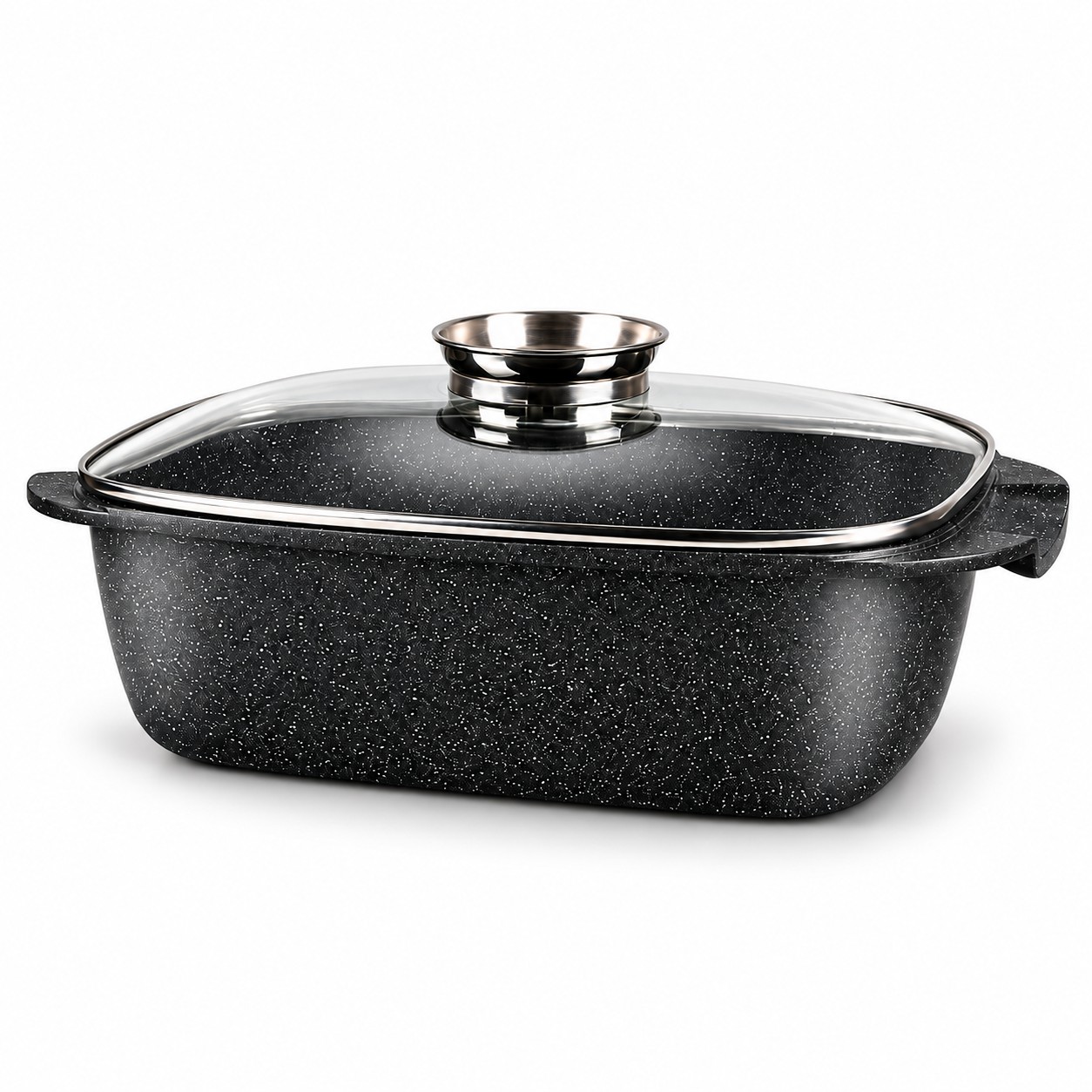 Braisière Royal Swiss noire 35 cm – antiadhésive effet pierre, couvercle en verre