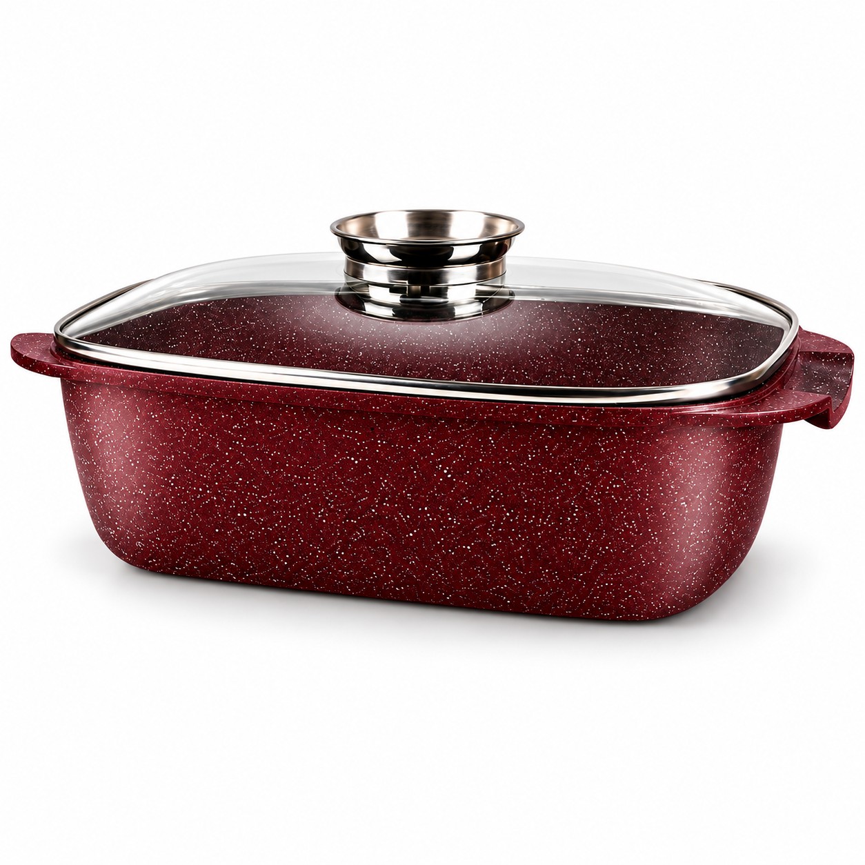 Braisière Royal Swiss bordeaux 35 cm – antiadhésive effet pierre, couvercle en verre