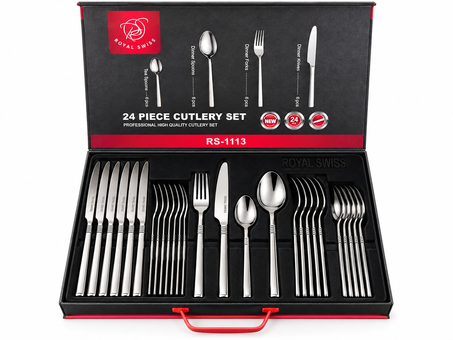 Set de couverts 24 pièces Royal Swiss en mallette ouverte
