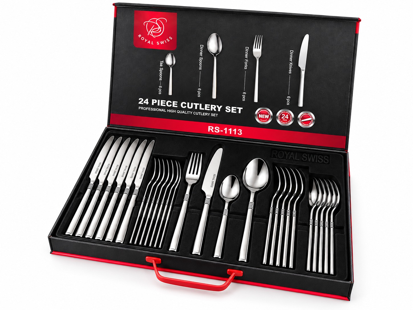 Coffret mallette 24 pièces Royal Swiss avec poignée rouge