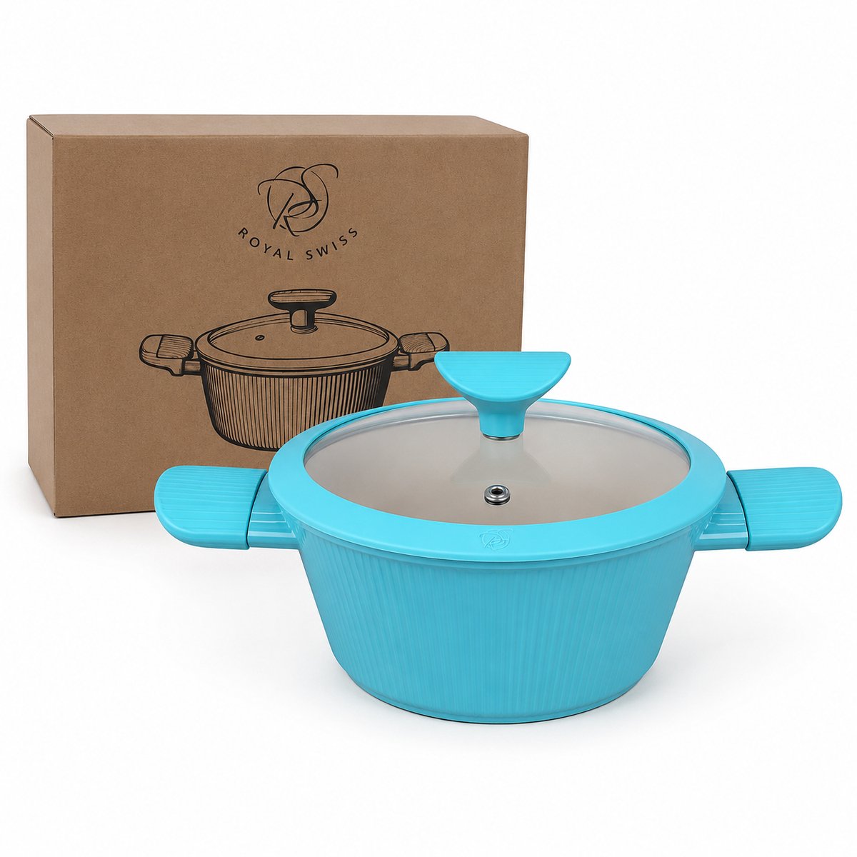 Casserole en aluminium antiadhésive bleue avec couvercle en verre Royal Swiss – photo 1