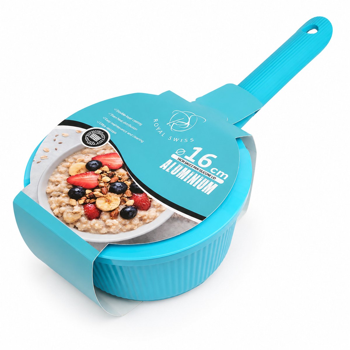Casserole à sauce 16 cm bleue avec couvercle en verre – Royal Swiss Casserole à sauce 16 cm bleue avec couvercle en verre – Royal Swiss