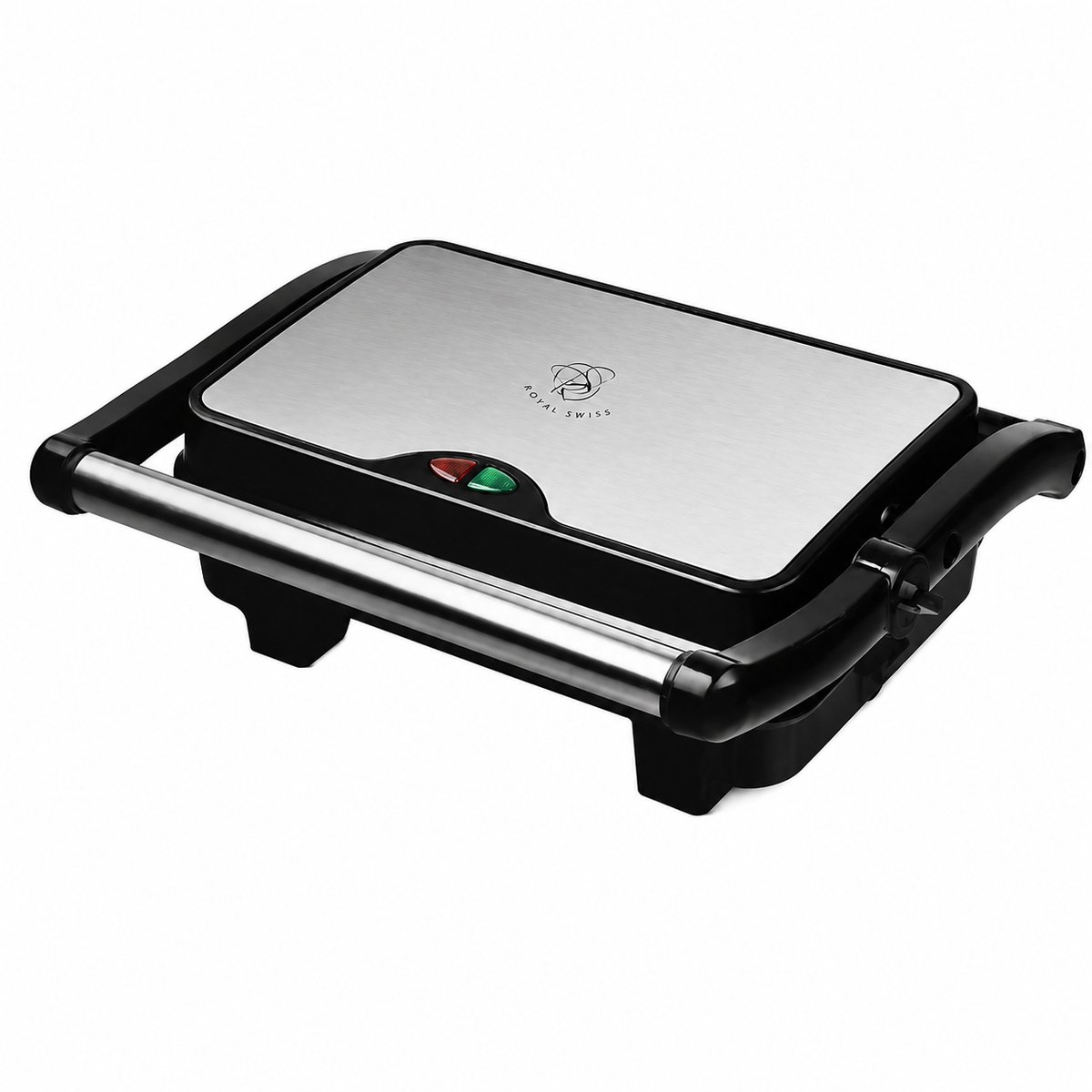 Gril de contact panini 1500 W compact plaques antiadhésives Royal Swiss 1 Petit gril de contact panini 1500 W compact, plaques antiadhésives et dessus inox – Royal Swiss