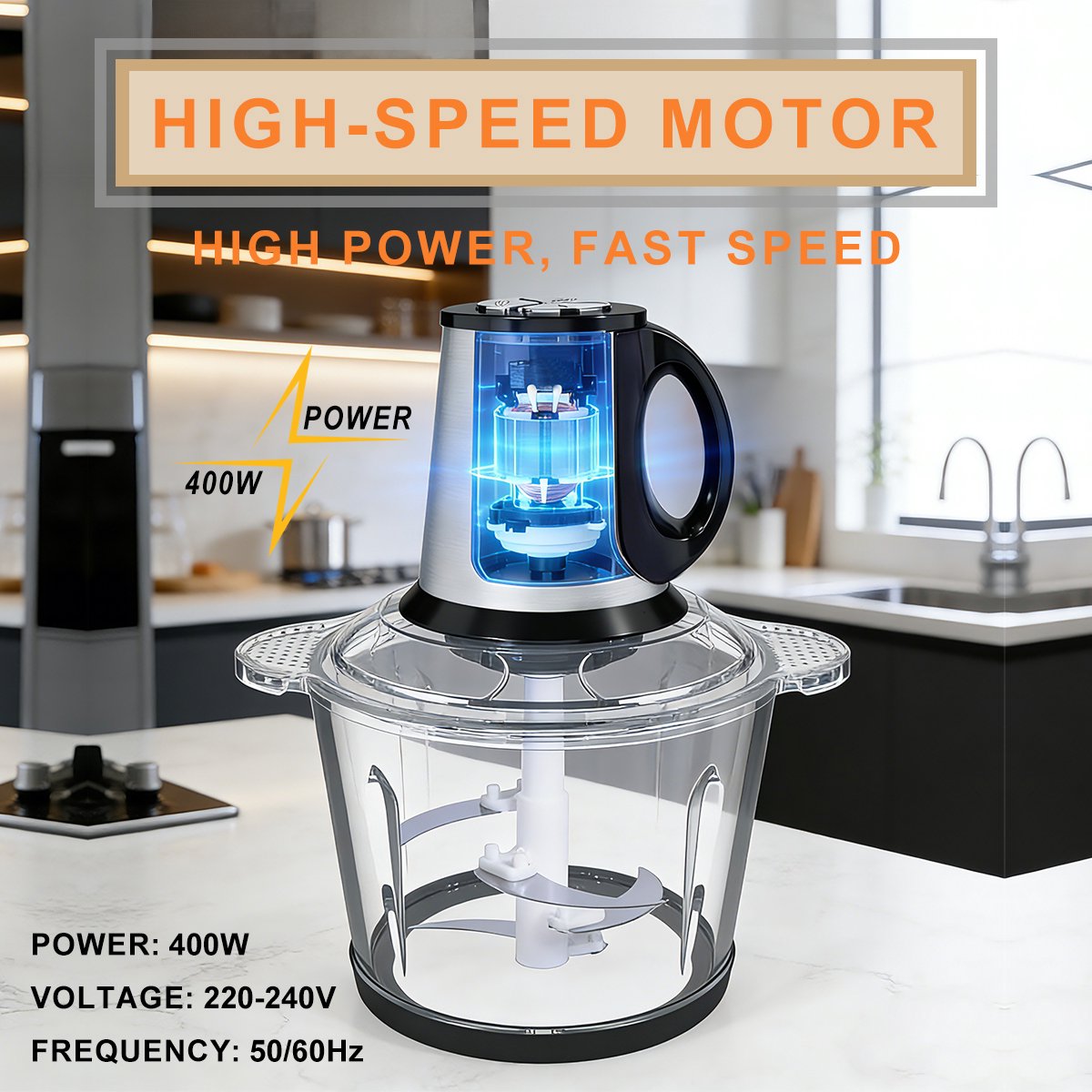 Hachoir électrique Royal Swiss 3L 400W bol inox et verre 3