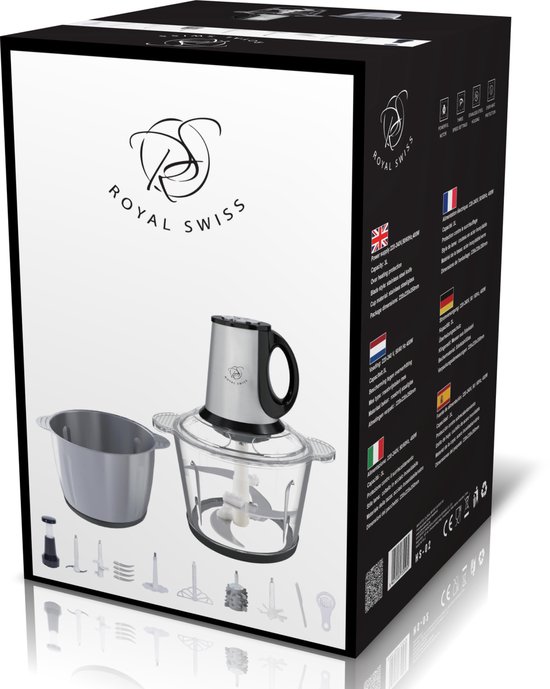 Hachoir électrique Royal Swiss 3L 400W bol inox et verre 6