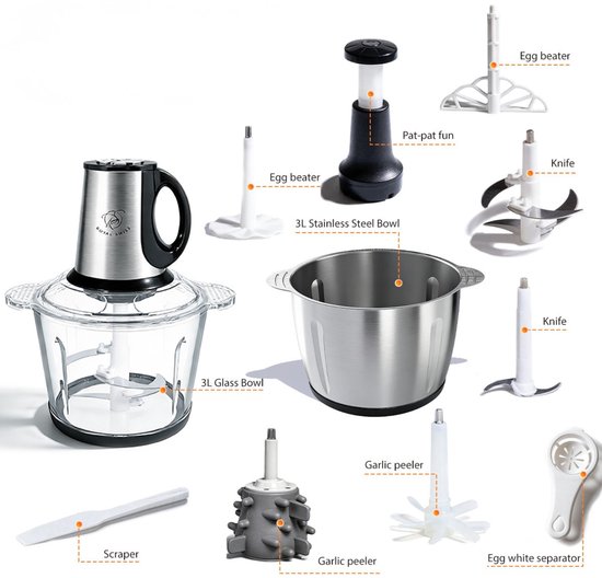 Hachoir électrique Royal Swiss 3L 400W bol inox et verre 8