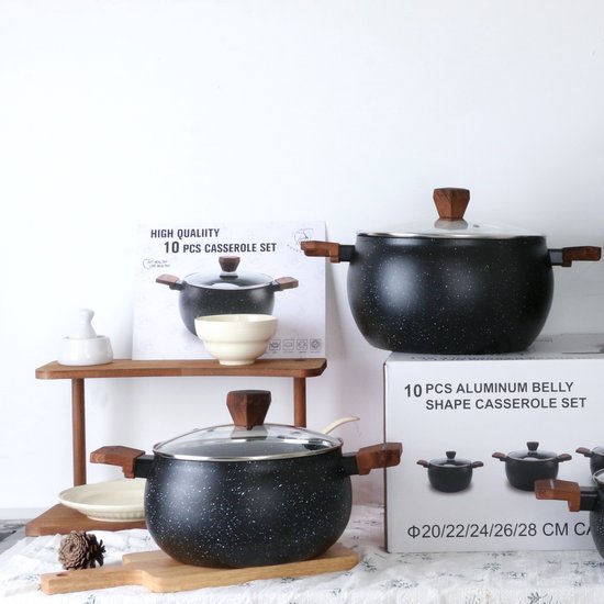 Royal Swiss® Set de Casseroles 10 Pièces – Forme Ventrue, Couvercles en Verre – Ø20/22/24/26/28cm – Image 2