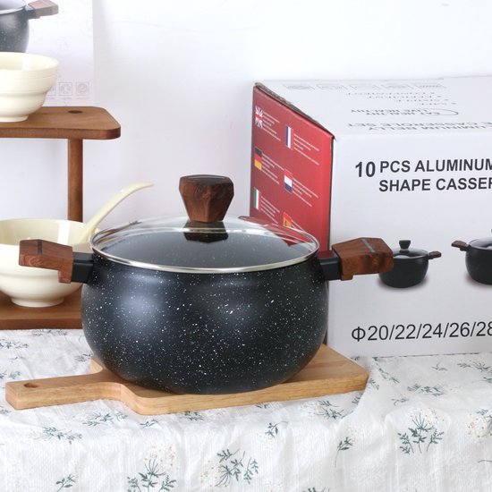 Royal Swiss® Set de Casseroles 10 Pièces – Forme Ventrue, Couvercles en Verre – Ø20/22/24/26/28cm – Image 3