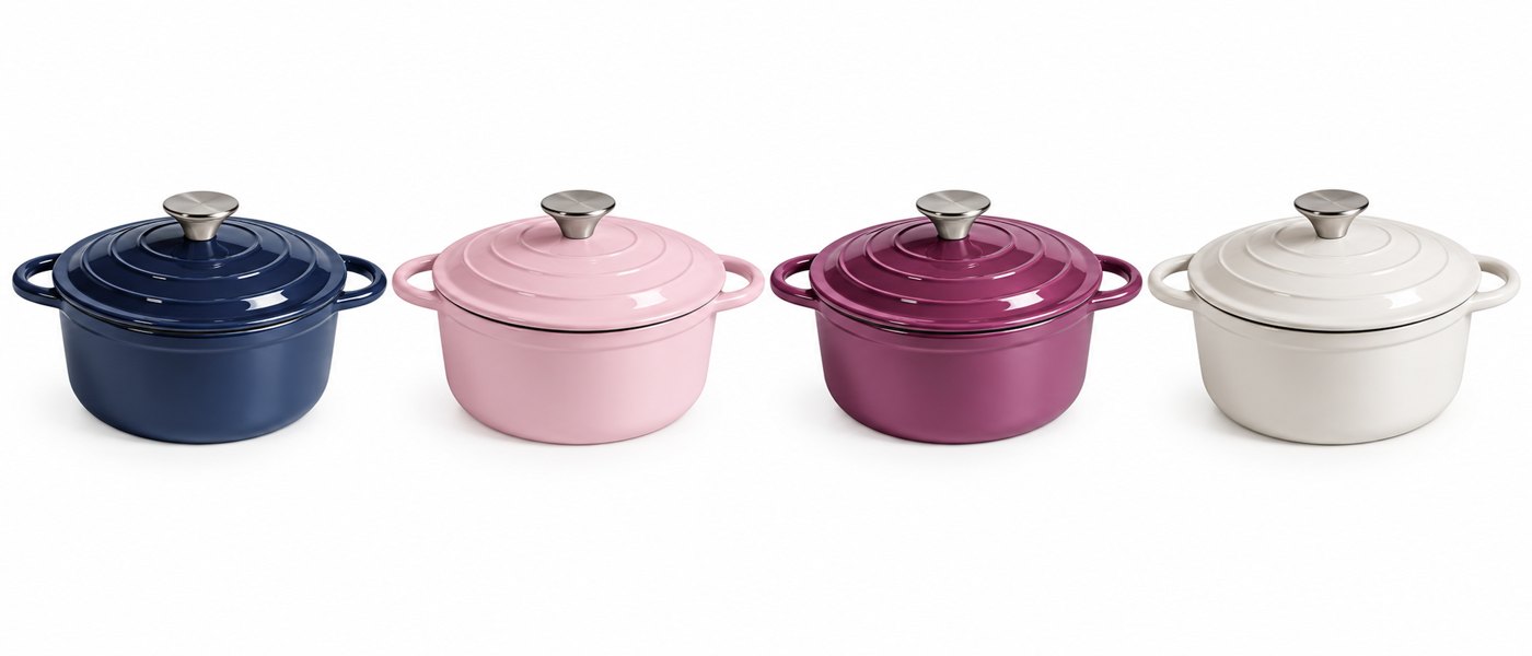 Casserole en fonte émaillée Royal Swiss – 4 couleurs alignées