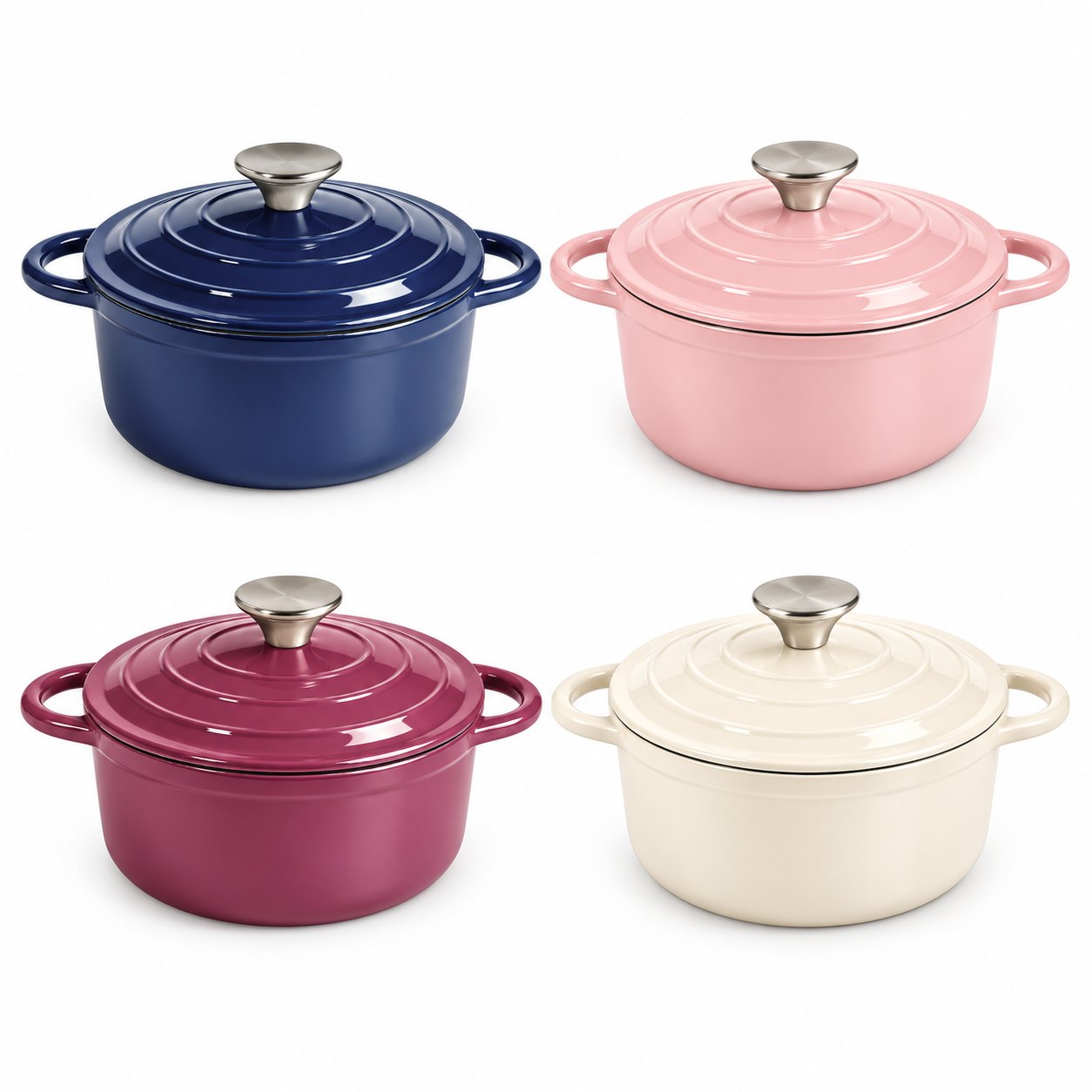Casserole en fonte émaillée Royal Swiss – 4 couleurs : bleu, rose, violet, crème