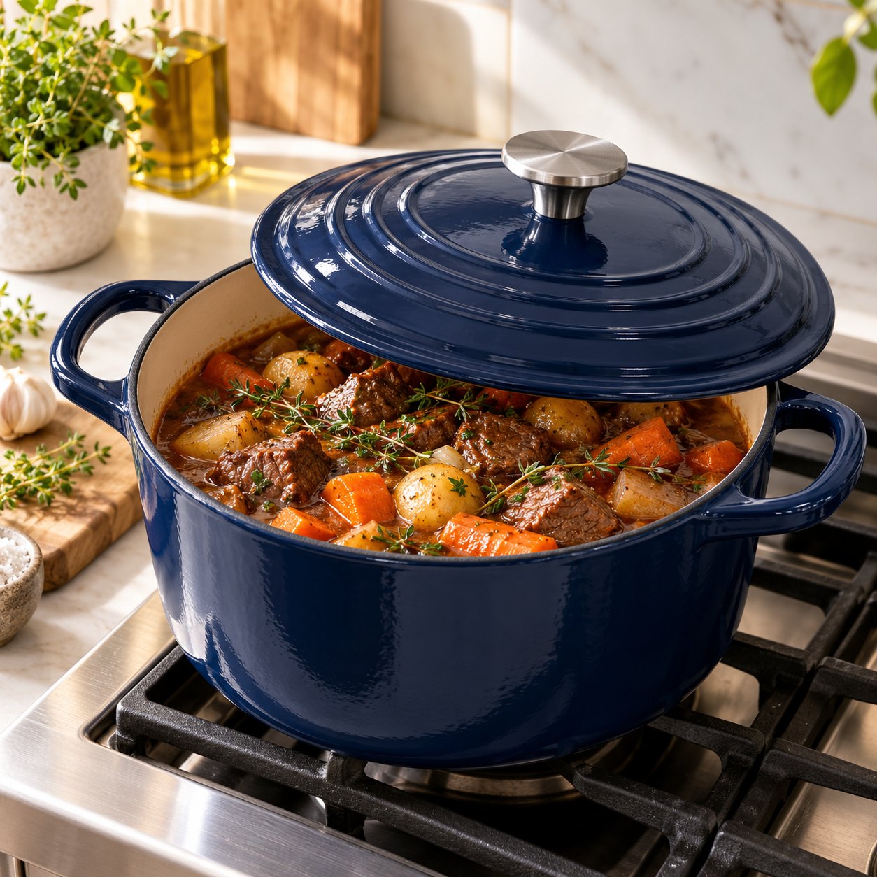 Casserole en fonte émaillée bleu – mijoté