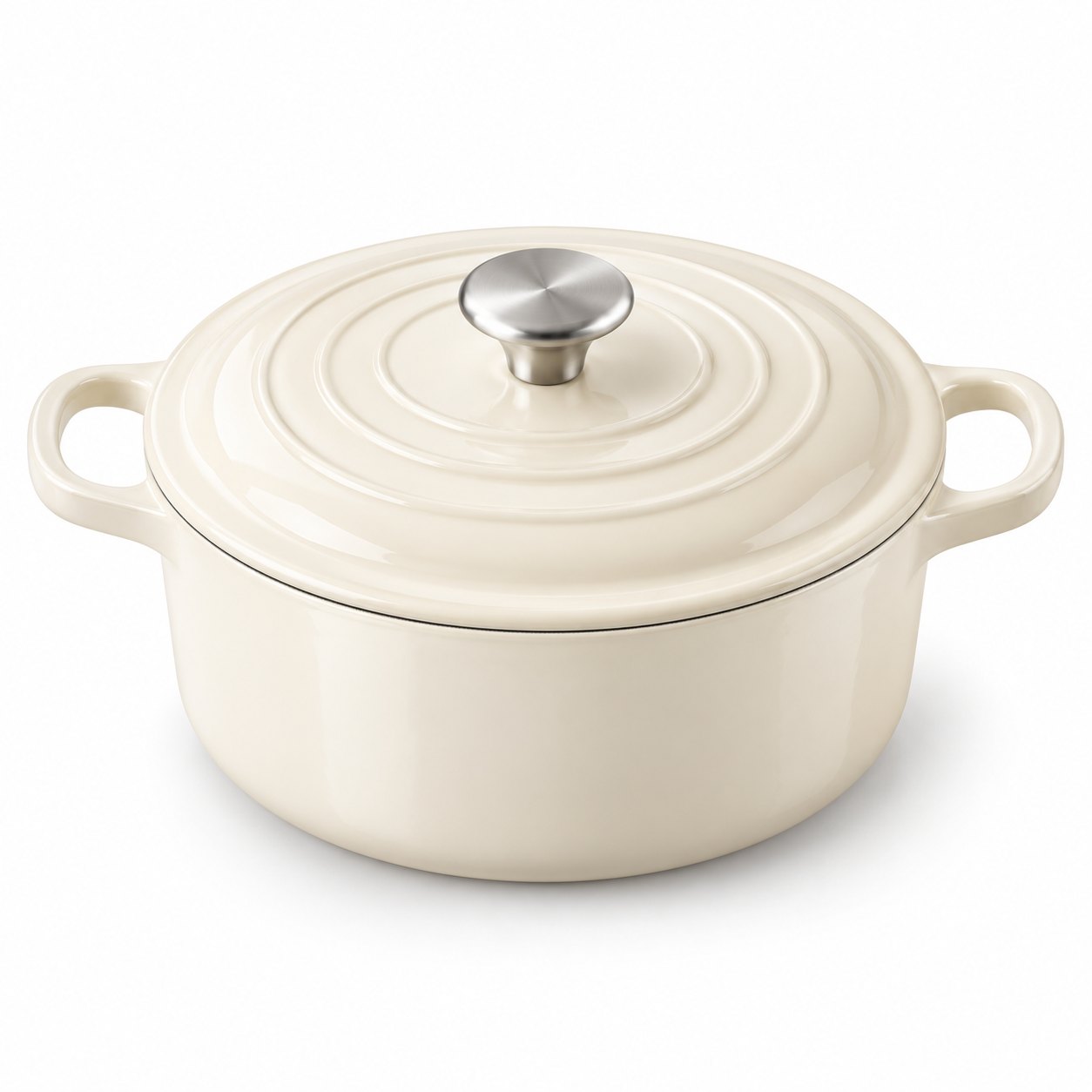Casserole en fonte émaillée crème avec couvercle (vue 2)