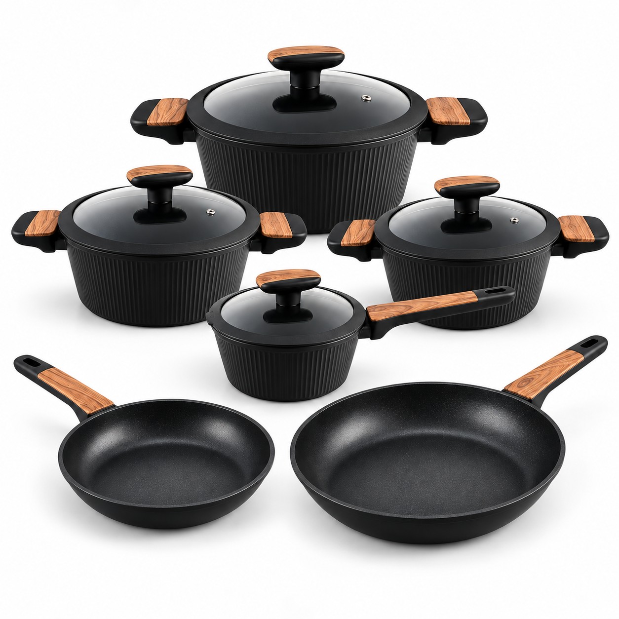 batterie-noire-royal-swiss-1 Batterie de cuisine noire Royal Swiss 10 pièces fond blanc