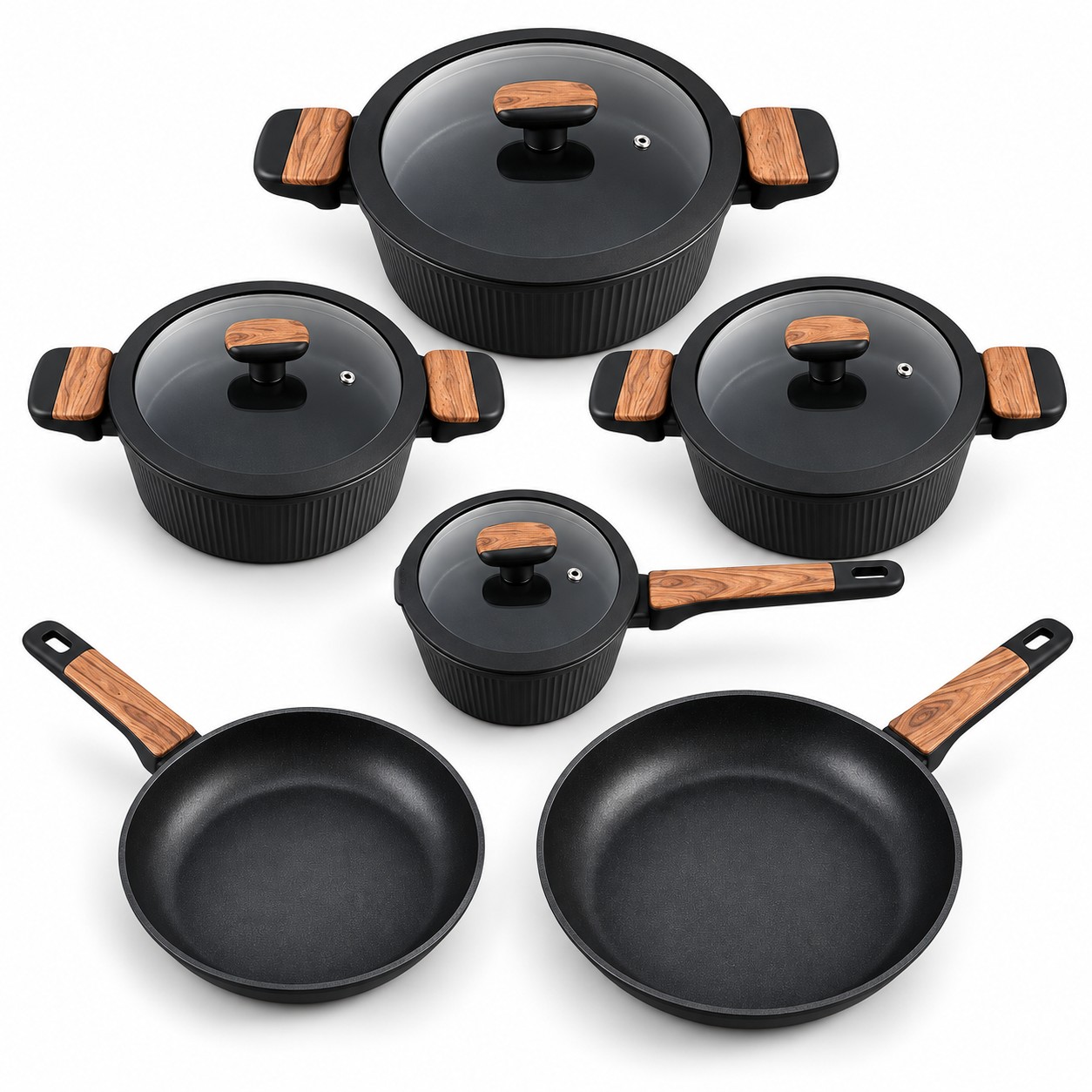 Batterie de cuisine noire Royal Swiss vue de dessus