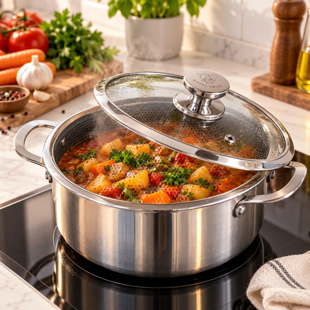 Royal Swiss Casserole Inox Triply – Mijoté sur plaque induction