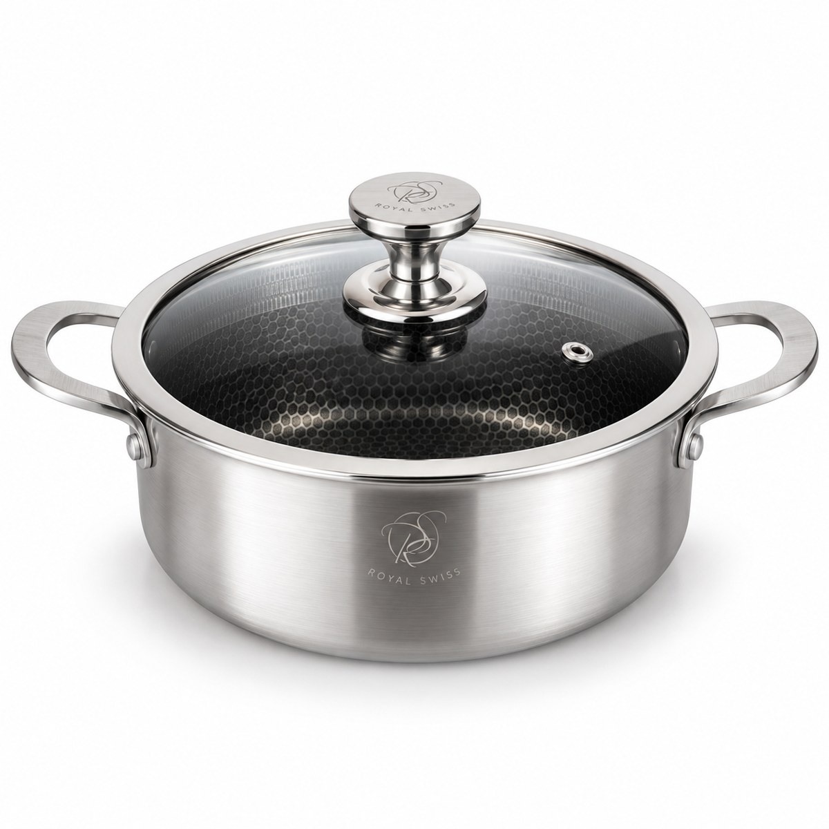 Royal Swiss Casserole Inox Triply Alvéolée avec Couvercle Verre – Vue principale