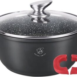 Royal Swiss® Casserole Antiadhésive – Poignée de Protection Silicone Rouge – Grand Choix de Tailles 20 à 44cm – Compatible Tous Feux Dont Induction