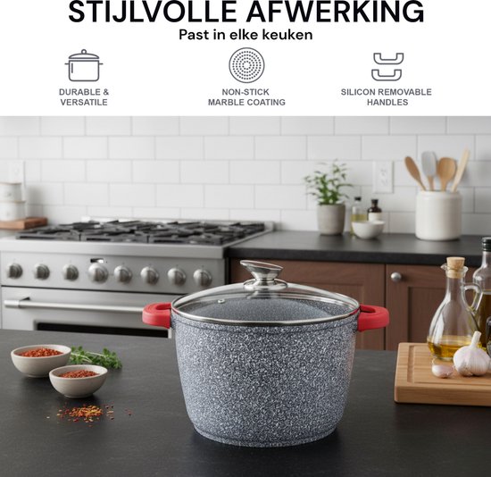 Royal Swiss® Marmite Profonde en Pierre Gris Moucheté – 24cm, 28cm ou 32cm – Revêtement Antiadhésif Induction – Image 5