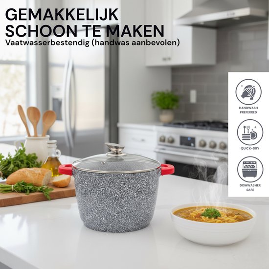 Royal Swiss® Marmite Profonde en Pierre Gris Moucheté – 24cm, 28cm ou 32cm – Revêtement Antiadhésif Induction – Image 9