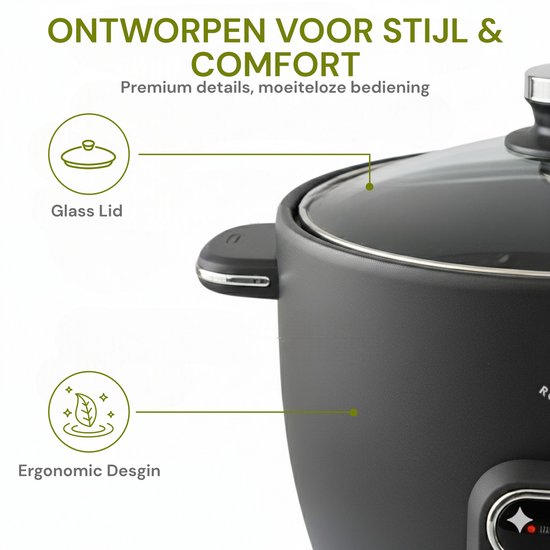 Royal Swiss® Cuiseur à Riz 1.8L ou 2.8L – Couvercle en Verre & Maintien au Chaud – Noir ou Blanc – Image 9
