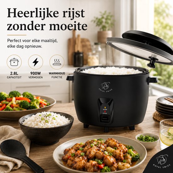 Royal Swiss® Cuiseur à Riz 1.8L ou 2.8L – Couvercle en Verre & Maintien au Chaud – Noir ou Blanc – Image 13