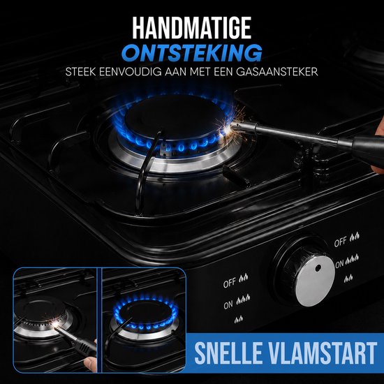 Royal Swiss® Cuisinière à Gaz 3 Feux – Appareil de Cuisson Camping avec Couvercle – Propane & Butane – Noir – Image 6