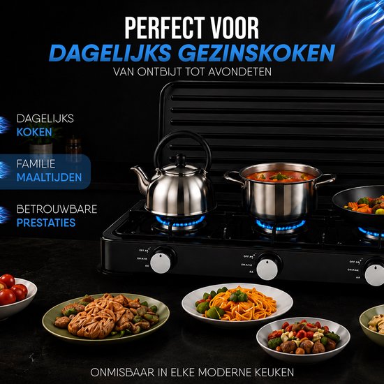 Royal Swiss® Cuisinière à Gaz 3 Feux – Appareil de Cuisson Camping avec Couvercle – Propane & Butane – Noir – Image 7