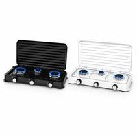 Royal Swiss® Cuisinière à Gaz 3 Feux – Appareil de Cuisson Camping avec Couvercle – Propane & Butane – Noir