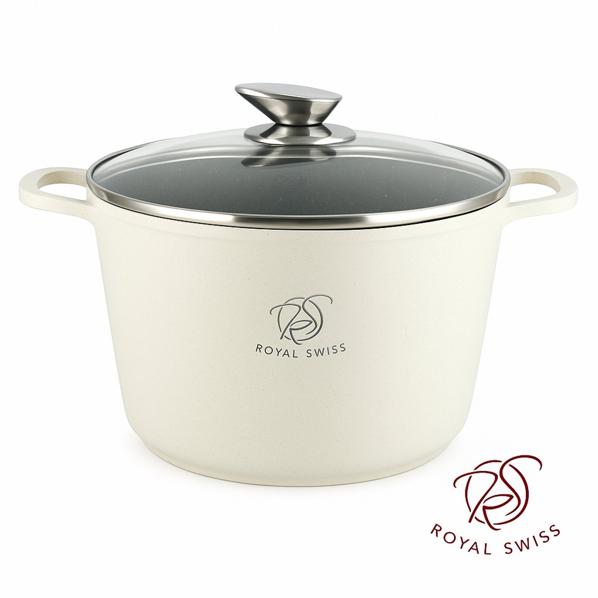 Royal Swiss® Faitout – Couvercle en Verre – Beige ou Gris – 24cm ou 28cm – Image 3