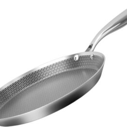 Royal Swiss® Poêle à Crêpes Inox Tri-Ply – Structure Alvéolée Nid d'Abeille – Bord Bas – 26 ou 30 cm – Compatible Induction